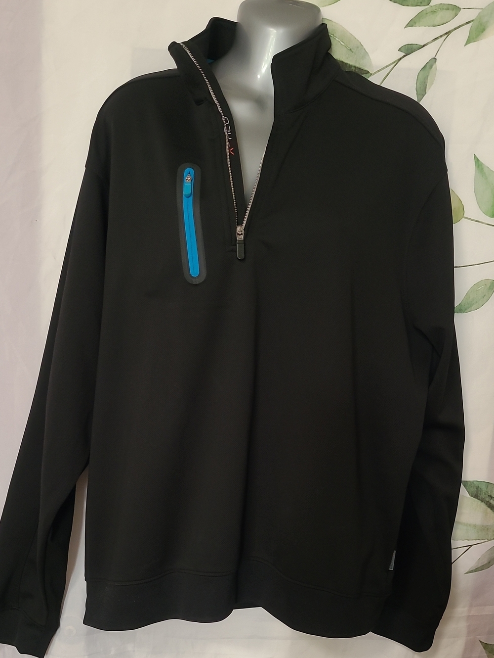 Bobby Jones Black Quarter-Zip Sweater with Blue Zip Accent